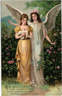 CPA Carte Postale Légèrement Gaufrée Germany   Liebe Une Jeune Femme Avec Son Ange Gardien 1905VM93799 - Women