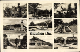 CPA Glauchau Sachsen, Schloss, Gründelteich, Neuer Bahnhof, Markt, Rosarium, Finanzamt, Überlandwerk - Sonstige & Ohne Zuordnung