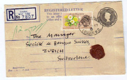 Großbritannien, 1963, "Registered Letter"-Kuvert Nach Zürich Mit Aufgedruckter "1/9" Sowie Zusatzfrankatur (9503W) - Covers & Documents