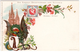 Schweiz, Die Ersten Briefmarken, Basel Tübli, Reich Verzierte Farb-AK - Briefe U. Dokumente