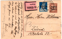 DR 1920, Mischfrankatur 30 Pf. Auf 15 Pf. Bayern Ganzsache Per Eilboten I.d. CH - Brieven En Documenten