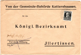 Bayern 1917, EF 25 Pf. Kriegssdruck Auf Gemeinde Brief V. KETTERSHAUSEN - Brieven En Documenten