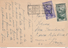 CARTOLINA 1952 10+20 AMG-FTT TIMBRO VISTATE LA FIERA CAMPIONARIA (YK2888 - Marcophilia