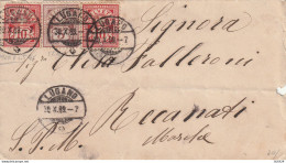 LETTERA 1889 SVIZZERA 10+5+10 TIMBRO LUGANO AMB BOLOGNA ANCONA (YK2070 - Briefe U. Dokumente