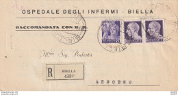 RACCOMANDATA 1944 RSI 2X1+50 MON DIST TIMBRO BIELLA (YK425 - Storia Postale