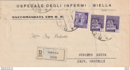 RACCOMANDATA 1945 RSI 2X1+50 C. MON DIST TIMBRO BIELLA (YK421 - Storia Postale