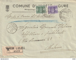 RACCOMANDATA LUOGOTENENZA 1945 SEGNATASSE 2+5 TIMBRO VARESE LIGURE (YK175 - Storia Postale