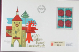 Switzerland 1983, Special Stempel Recommanded FDC, 150 Jahre Kanton Basel 4-Block, Mi. 1255 - FDC