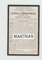 DOODSPRENTJE VANHAVERBEKE LEOPOLD WEDUWNAAR ROSALIE REVEREZ BESELARE STAVELE 1839 - 1915 - Todesanzeige