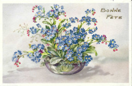 Hübscher Blumenstrauß In Glasvase, Bonne Fête, Rückseite Beschrieben 1957 - Blumen