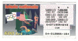 OLYMPICS LOTTERY TICKET, SWIMMING,  No 04-012866-164,  ROMANIA - Lottery Tickets
