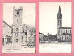 32 - CONDOM . " PLACE ET ÉGLISE SAINT-MICHEL " & " CATHÉDRALE SAINT-PIERRE " . 2 CPA - Réf. N°39736 - - Condom
