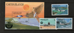 CAICOS ISLANDS - 1985 - ICAO ANNIVERSRAY  SET OF 3 + SOUVENIR SHEET  MINT NEVER HINGED, SG CAT £15.50 - Turks And Caicos