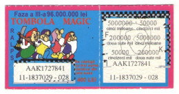 MAGIC RAFFLE LOTTERY TICKET,  DISNEY CHARACTERS,  SEVEN DWARFS, No 11-1737029-028,  ROMANIA - Lottery Tickets