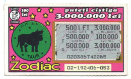 ZODIAC LOTTERY TICKET, TAURUS, No 02-192406-053,  ROMANIA - Lottery Tickets