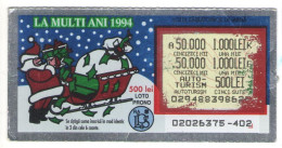 NEW YEAR LOTTERY  TICKET, SANTA , SLIDE, GIFTS,  No. 02026375-402, 1994,   ROMANIA - Lottery Tickets