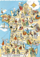 Cpsm Carte Géographique De La France Des Folklores, Costumes, Danses - Maps