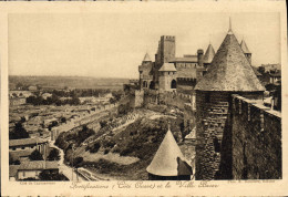 CPA Cite De Carcassonne Fortifications Et La Ville Basse - Carcassonne