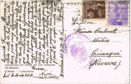 58599. Postal BARCELONA 1939. Guerra Civil. CENSURA MILITAR, Sello Recargo Exposicion, Vista Retiro - Brieven En Documenten