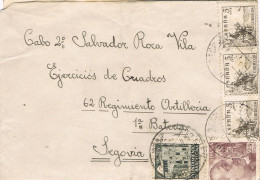 58603. Carta SAN JUAN DESPI (barcelona) 1944. Sello Recargo Exposicion, Militar Regimiento Artilleria Segovia - Brieven En Documenten