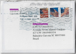 USA 2025 Cover Sent From Fort Myers To Balneário Gaivota Brazil 3 Different Stamp Forever Flag Electronic Sorting Mark - Brieven En Documenten