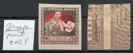 LATVIA Lettland 1920 Roter Kreuz Red Cross Michel 51 X Variety = Without Red & Green Color Print (brown Print Only) * - Lettland