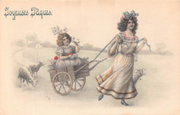 L110 Easter Greetings 1910 France Children Lambs Eggs Vintage Postcard - Sonstige & Ohne Zuordnung