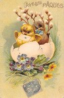 L110 Easter Greetings 1907 Chicks Egg Flowers Pansies Embossed Vintage Postcard - Sonstige & Ohne Zuordnung