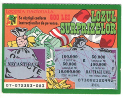 SURPRISES LOTTERY TICKET,  STACKS OF MONEY,  No 07-072353-083,  ROMANIA - Lottery Tickets