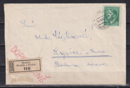 II.WK Böhmen U.Mähren Späte Post. R-Brief Merklin 11.IV.45 Mit 1x 142 - Covers & Documents