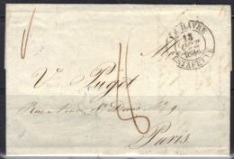Le Havre (Seine Inférieure) : Cachet 13 LE HAVRE-ESTAFETTE Sur LAC Pour Paris,1834. - 1801-1848: Vorläufer XIX
