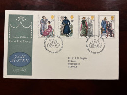 United Kingdom 1975 - 200 Years Jane Austen FDC Stamps Philatelic Bureau Edinburgh - 1971-1980 Decimal Issues