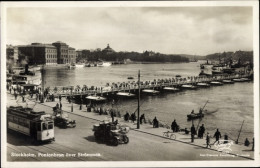 CPA Stockholm Schweden, Pontonbron över Strömmen, Straßenbahn - Schweden