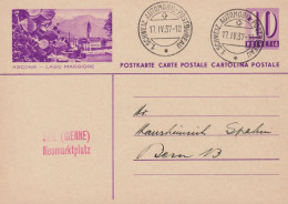Postkarte Ascona-Lago Maggiore  1. SCHWEIZ. AUTOMOBIL POSTBUREAU ( Biel Bienne Neumarktplatz) - Ganzsachen