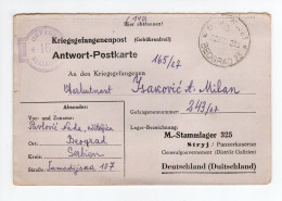 1943. WWII SERBIA,GERMAN OCCUPATION,BELGRADE TO STAMMLAGER 325,STRYJ,POW CAMP,OFFICER,M. ISAKOVIC,CENSOR,ANSWER CARD - Serbien