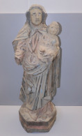 -ANCIENNE STATUE VIERGE A L'ENFANT BOIS YEUX SULFURE EPOQUE à DETERMINER   E - Telefoontechniek