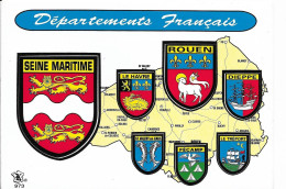 Cpsm Carte Géographique Du Département De Seine Maritime Avec Autocollants Des Villes, Stickers - Maps