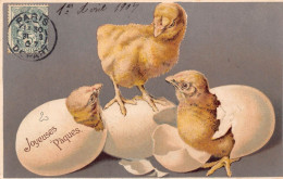 L110 Easter Greetings France 1907 Chickens Eggs Postcard - Sonstige & Ohne Zuordnung