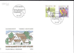 Suisse Poste Obl Yv:1364/1365 Animaux 2.Serie Bern 15-1-91 Fdc - FDC