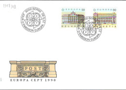Suisse Poste Obl Yv:1347/1348 Europa Edifices Postaux Bern 22-5-90 Fdc - FDC