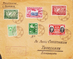 1938. LIETUVA. Rare Registered Cover From OBELIAI 17.II.38 To Thorshavn, Faroes With Bea... (Michel 405-406+) - JF557661 - Färöer Inseln