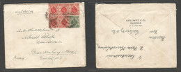 Hong Kong. 1940 (3 Dec) GPO - Brandenburg. Germany Via Siberia. Multifkd Envelope, Tied Cds 4c Red Block Of Five + 2c At - Sonstige & Ohne Zuordnung