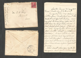 Philippines. 1901 (12 May) Santo Tomás. Batanzas - USA, Iowa, Grinnell (28 July 1901) Fkd Env Military Mail 2c Red Ovptd - Philippines