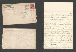Philippines. 1900 (7 March) Santo Tomás - USA, Iowa, Grinnell. Soldiers Mail 2c Red Ovptd Fkd Envelope With Full Contain - Philippines