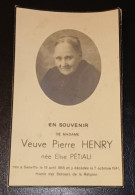 VEUVE PIERRE HENRY NÉE ÉLISE PÉTIAU / SENEFFE 1855_1941 - Overlijden