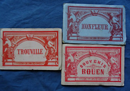 Lot De 3 Carnets : Honfleur, Trouville, Rouen 12 Gravures Format CDV Par Carnet CA 1880 - L517 - Autres & Non Classés