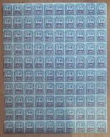 Germany WW1 Occupation In Romania Postage Due 10 Bani Stamp With PR Embossed Watermark In Complete MNH Sheet Of 100 - Occupations