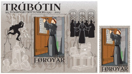 Faroe Islands 2017 - 1 Souvenir Sheet + 1 Mint Stamp - 500 Years Of The Protestant Reformation. Martin Luther - Färöer Inseln