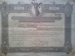 * POLIZZA INA UFFICIALI COMBATTENTI -  Assicurazione Morte Tenente, Roma 1918 - Other & Unclassified