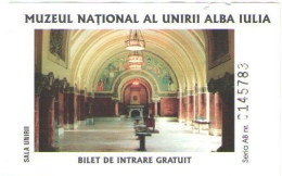 NATIONAL UNION MUSEUM ENTRY FREE TICKET No. 0145783,  ALBA IULIA,   ROMANIA - Biglietti D'ingresso